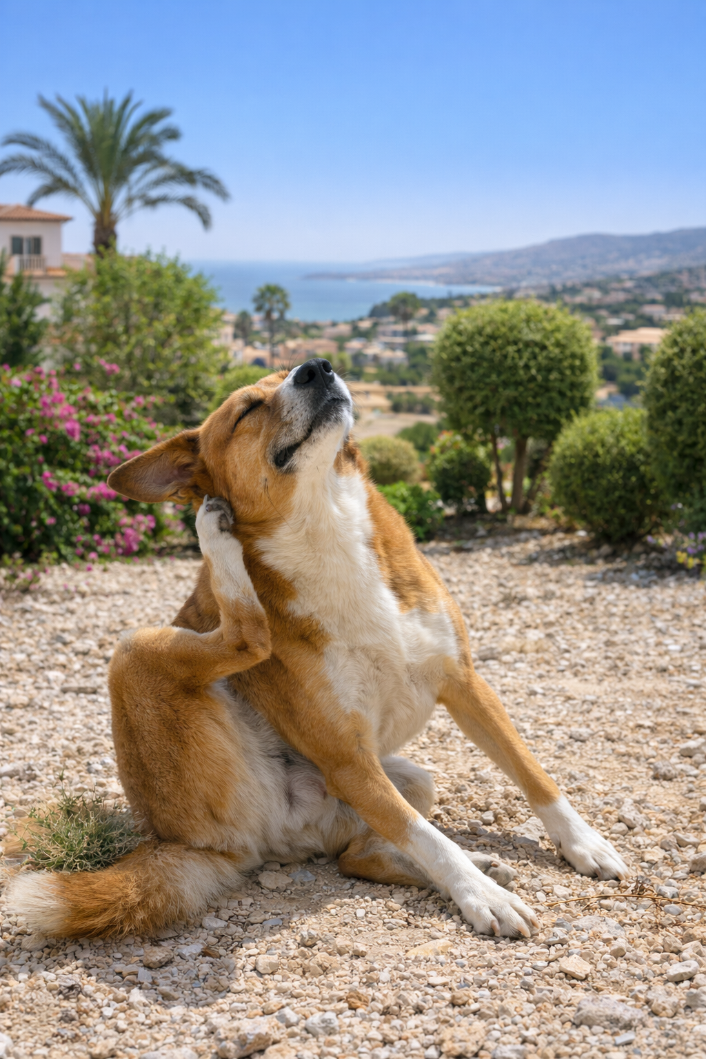 Dog with ticks after outdoor exposure in Paphos