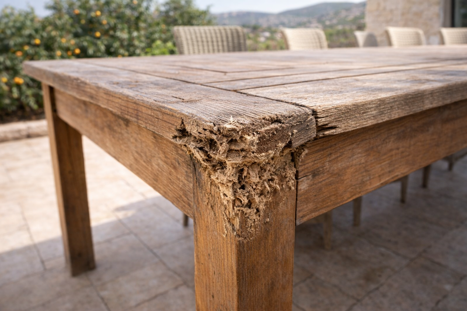 Termite damage to wooden structure in Cyprus