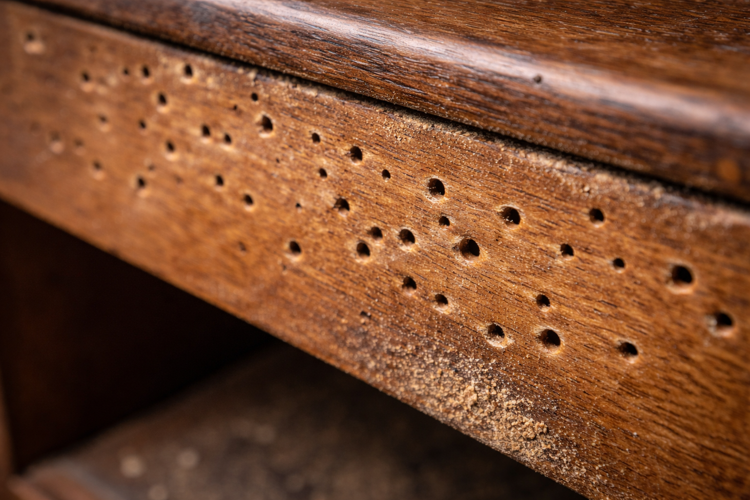 Woodworm damage in wooden furniture Cyprus